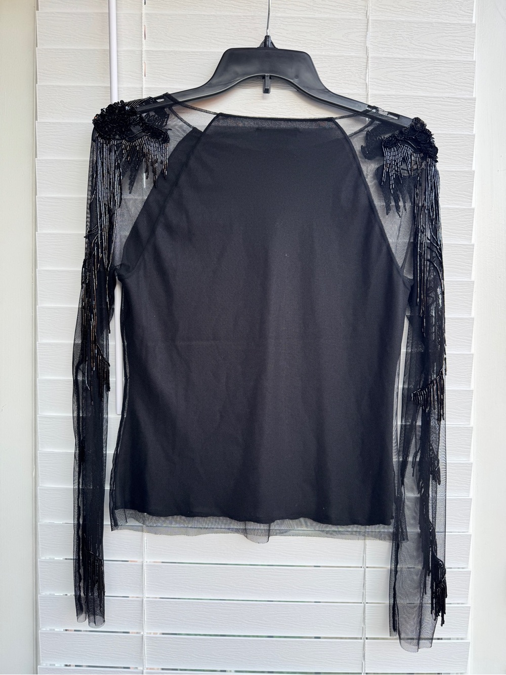 Vivienne Tam Vintage 90s Y2K Beaded Bird Mesh Sheer Fringe Top Size 2 Rare - Picture 7 of 9